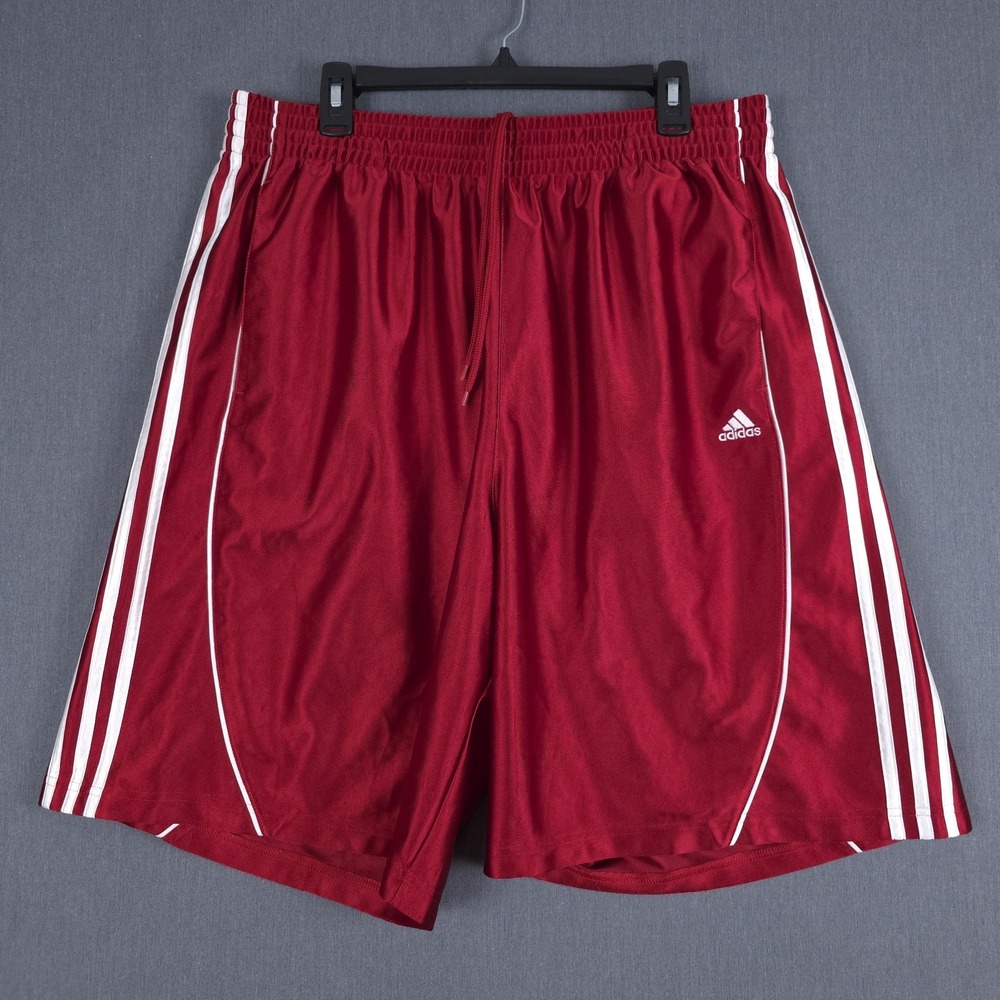 Adidas‎ Shiny Silky Dazzle Baggy Shorts Mens 2XL Red Basketball Y2K XXL